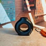 Small textured matte black Tafoukt vase