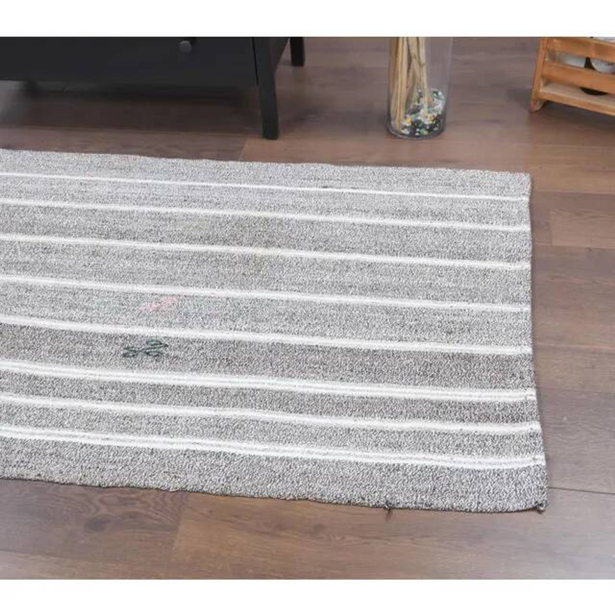 Vintage Turkish Hand-Knotted Wool Cotton Gray Kilim Runner Rug 95x196