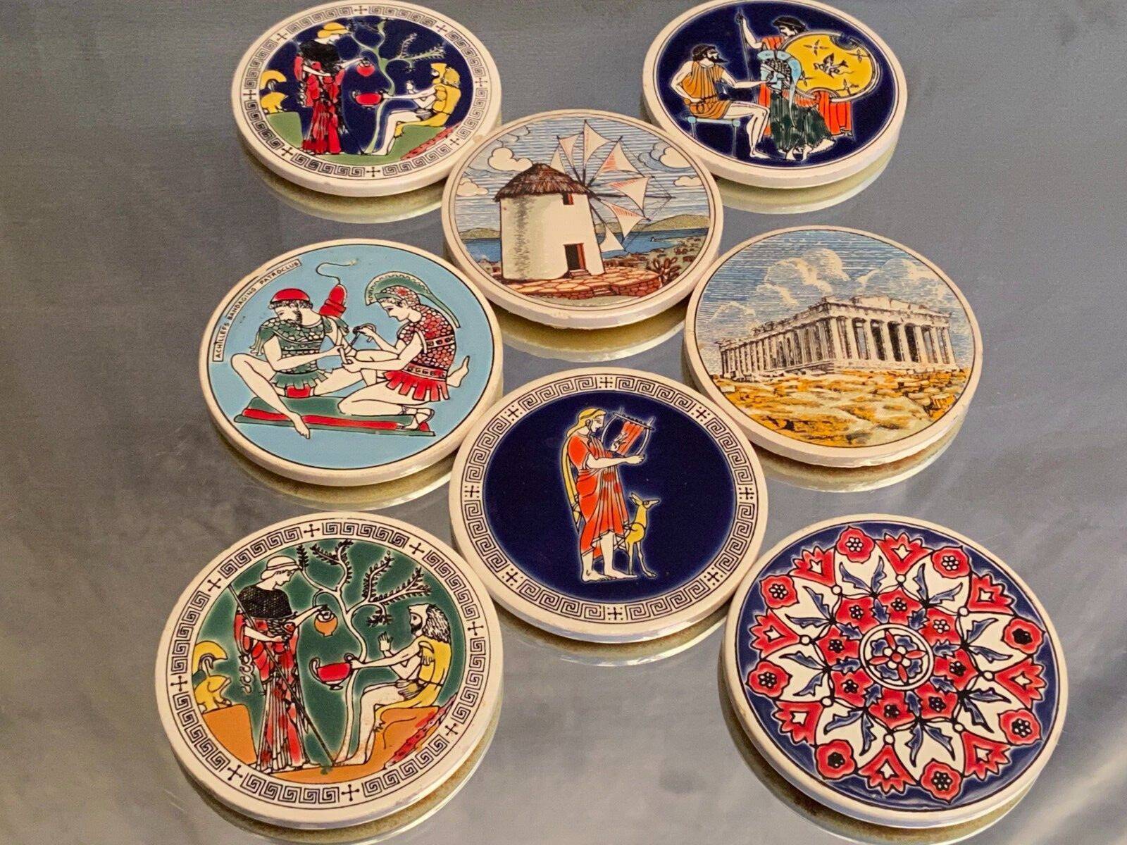 8 Greek earthenware coasters Smaltotechniki Knossos Katsidoniotis Greece
