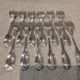 12 fourchettes à gateaux métal argenté orfèvre Cailar Bayard coquille