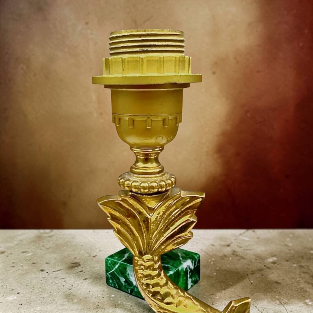 Vintage fish lamp in brass and onyx – H61 cm