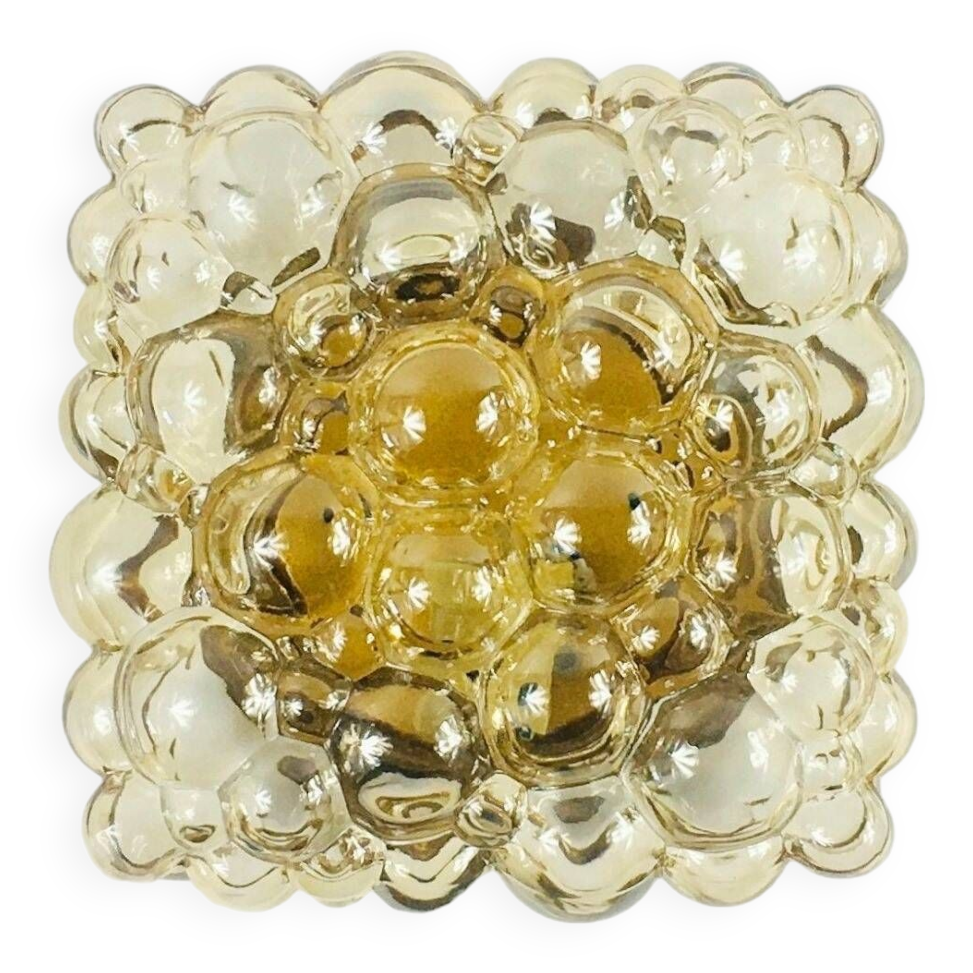 Plafonnier Mid-Century en Verre Bullé Ambré par Helena Tynell pour Limburg, Allemagne, 1970s