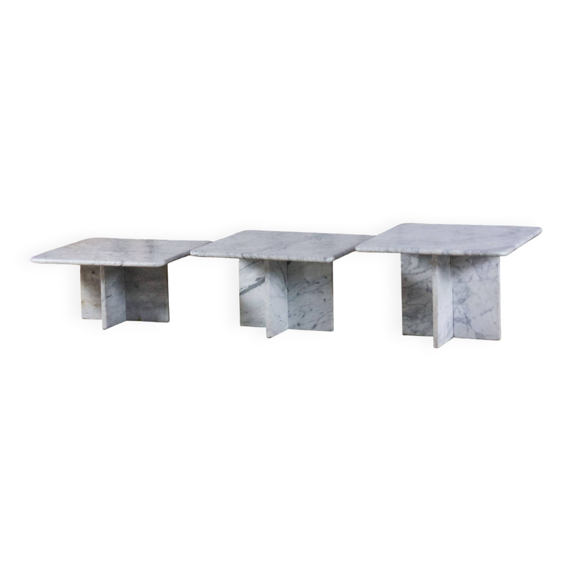 Ensemble de trois tables gigognes en marbre, 1970
