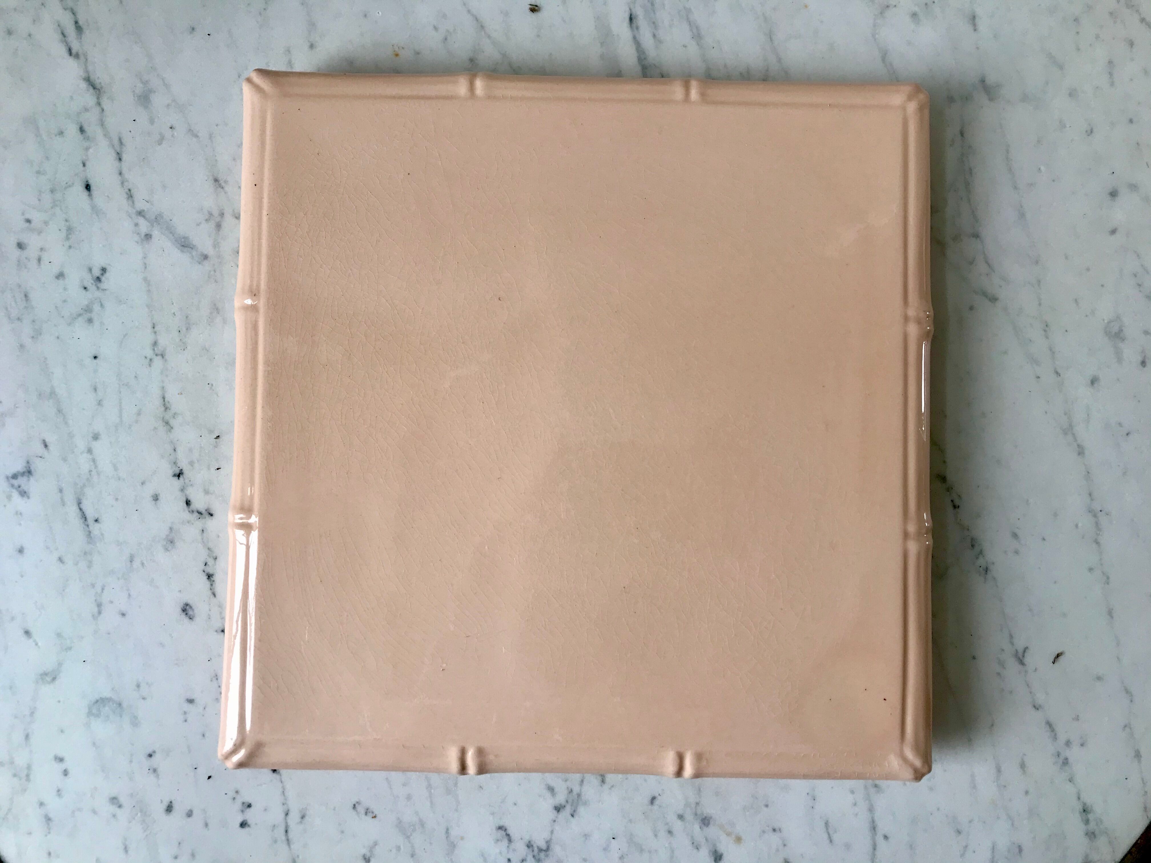 Pink earthenware trivia with bamboo effect Digoin Sarreguemines 50s