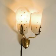 Beautiful large Mid Century Modern wall lamp made of brass and glass