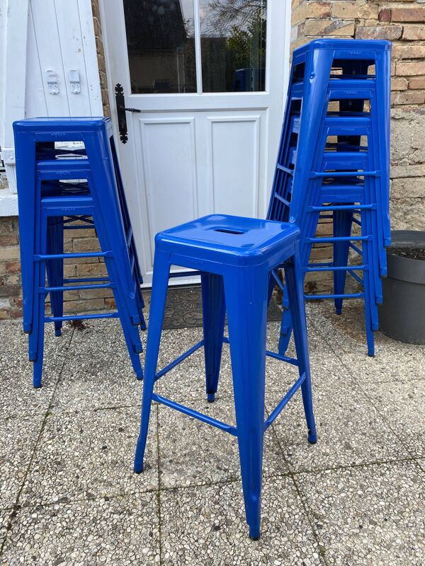 Tabouret de bar industriel TOLIX H75 empilables bleu
