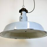 Large Industrial Midcentury Grey Enamel Factory Lamp, 1950s