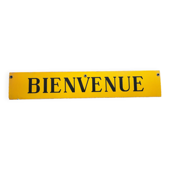 Ancienne plaque émaillée "Bienvenue" 18x100cm 60's