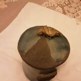 Glazed terracotta pot, gloss and matte, black felt lined on the base