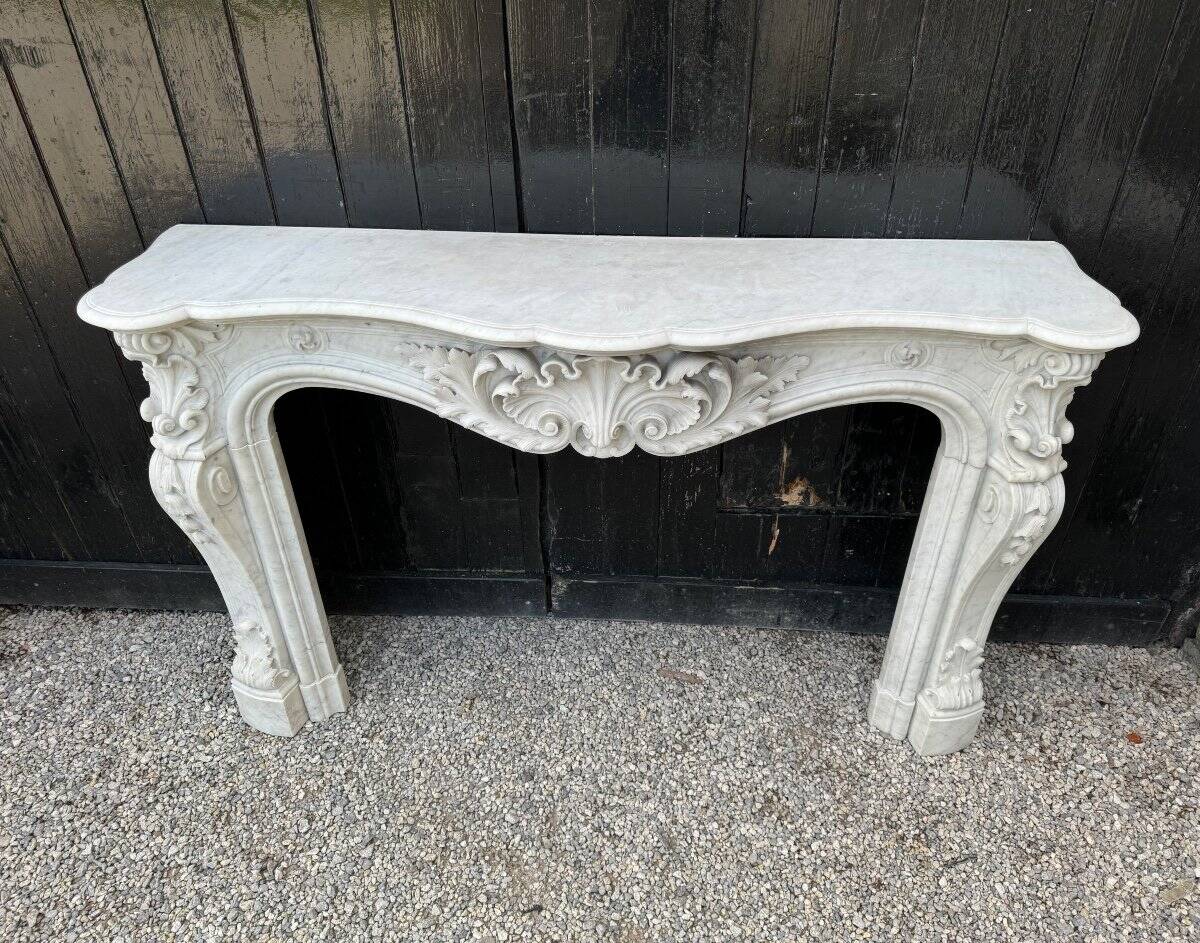 Remarkable Louis XV Style Fireplace, In Carrara Marble Circa 1880