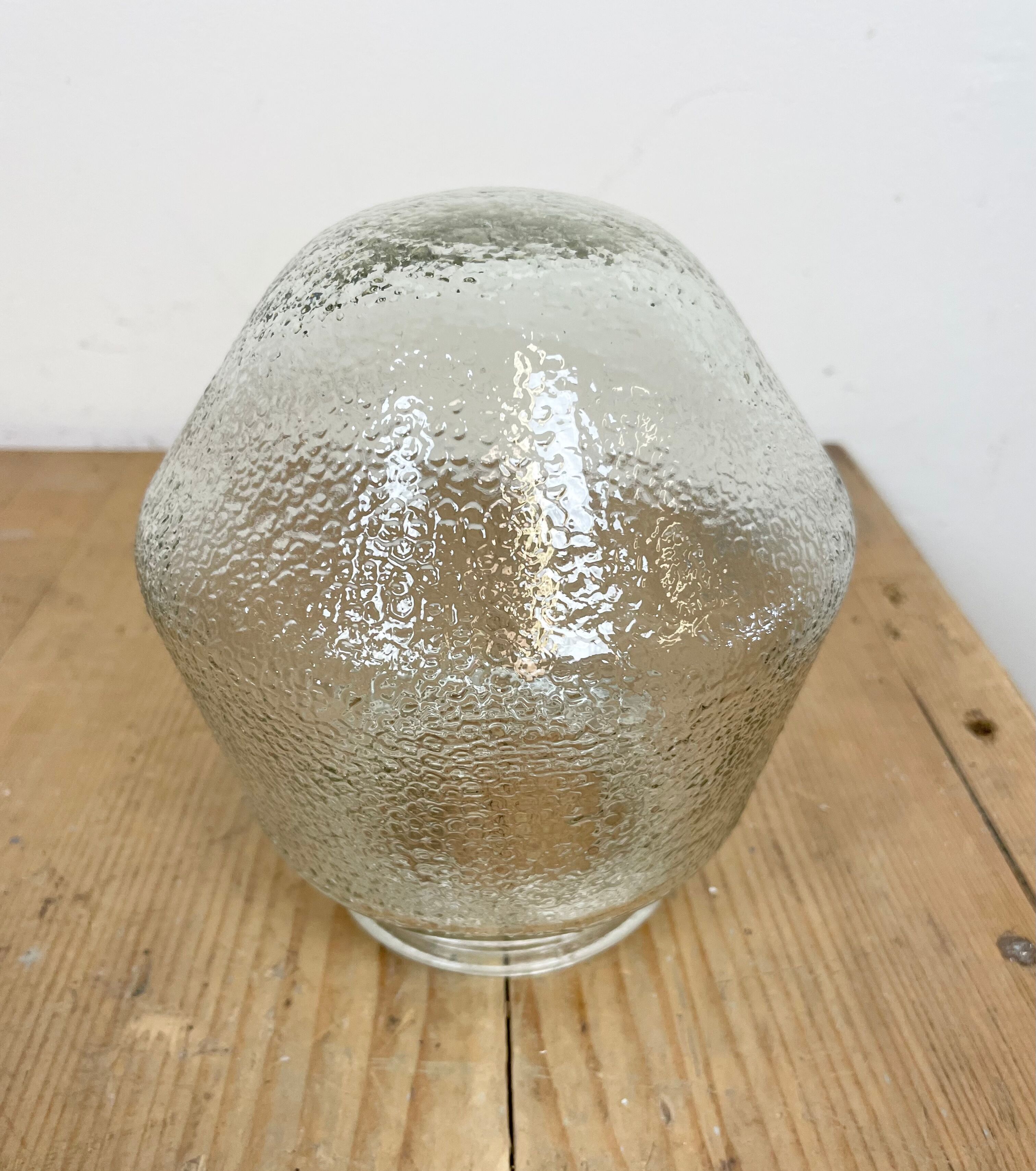 Industrial White Porcelain Pendant Light with Frosted Clear Glass, 1970s