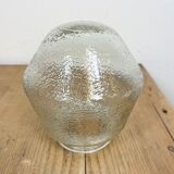 Industrial White Porcelain Pendant Light with Frosted Clear Glass, 1970s