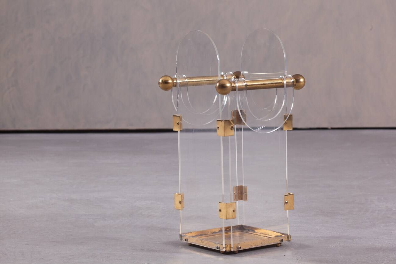 Vintage Fontana Arte acrylic and brass umbrella stand, Italy 1970s