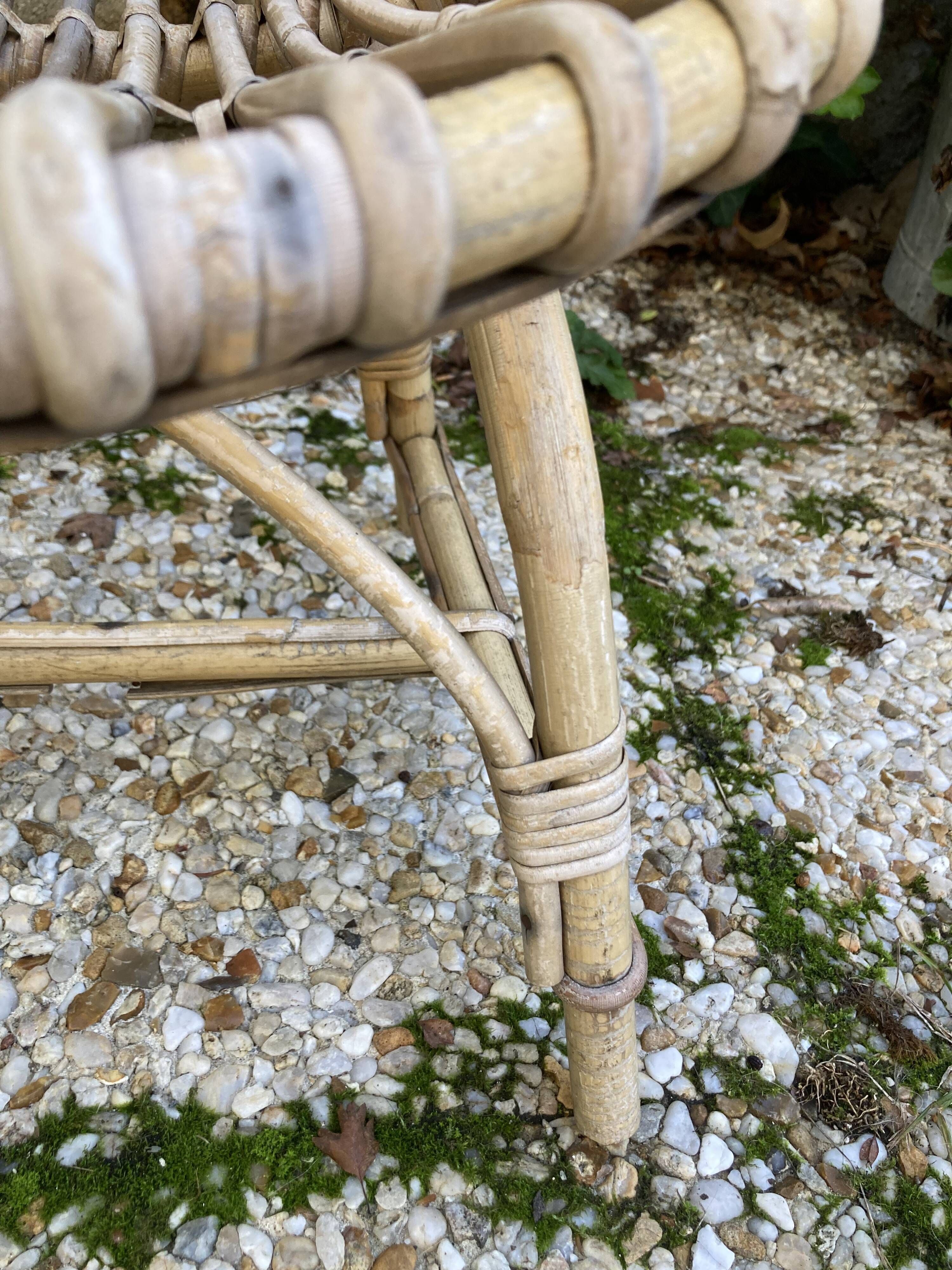 Set of 3 vintage rattan armchairs