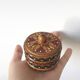 Vintage small round box with lid in light wood carved in relief decorated painted