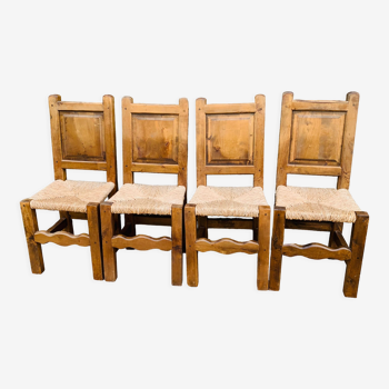 Ensemble de 4 chaises bois et paille