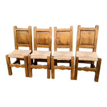 Ensemble de 4 chaises bois et paille