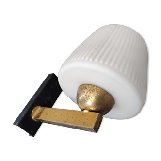 Wall lamp metal and opaline modernist design 50 60 style Arlus Lunel