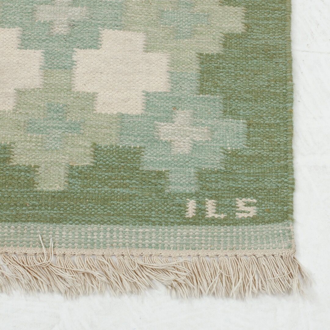 Swedish flat wave carpet Teppich in green, 1960s