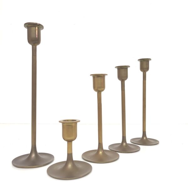 Ensemble de 5 bougeoirs scandinave en laiton 1960