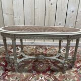 Banquette de piano Louis XVI en cannage et bois rechampi