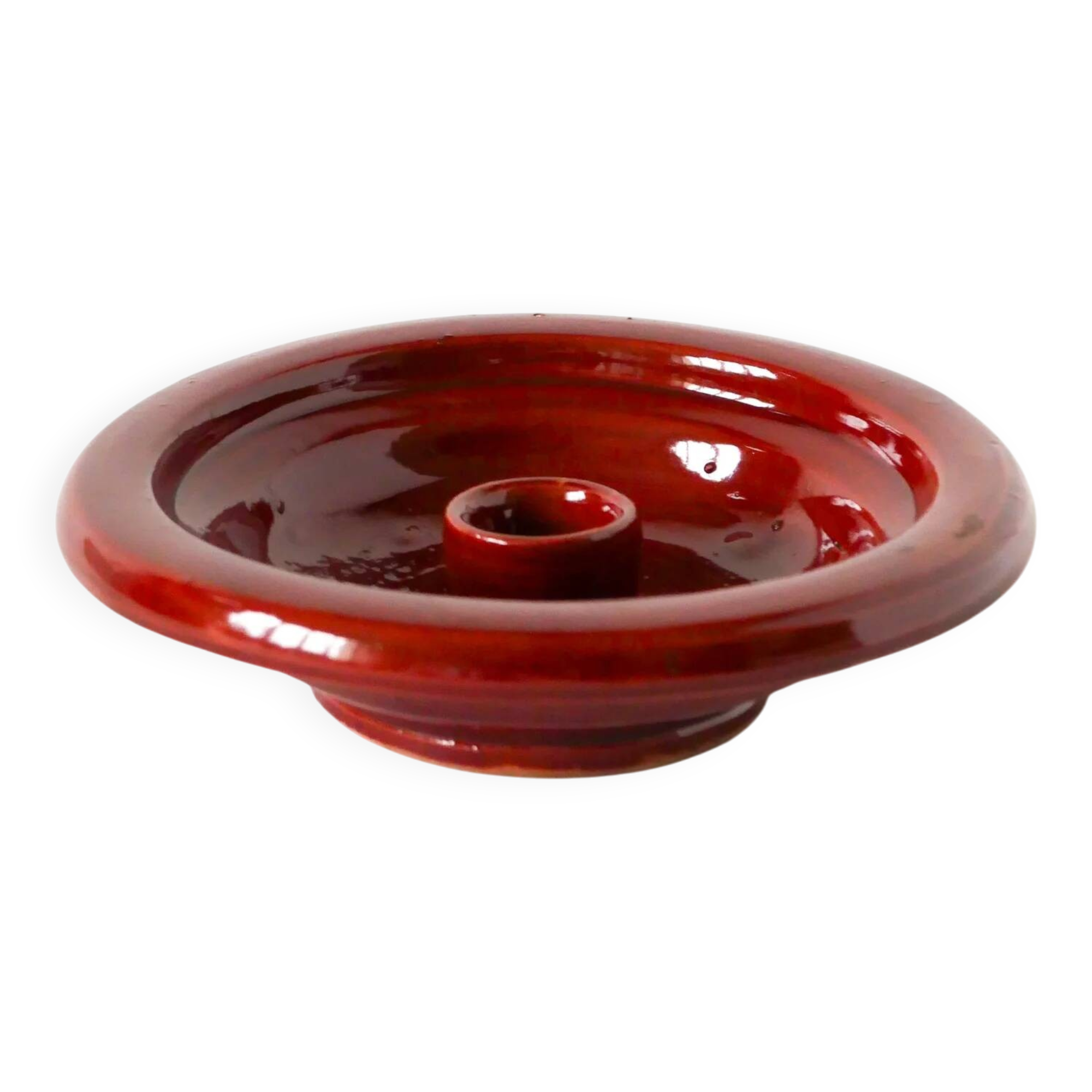 Large ceramic candlestick, handmade, red, 1970.