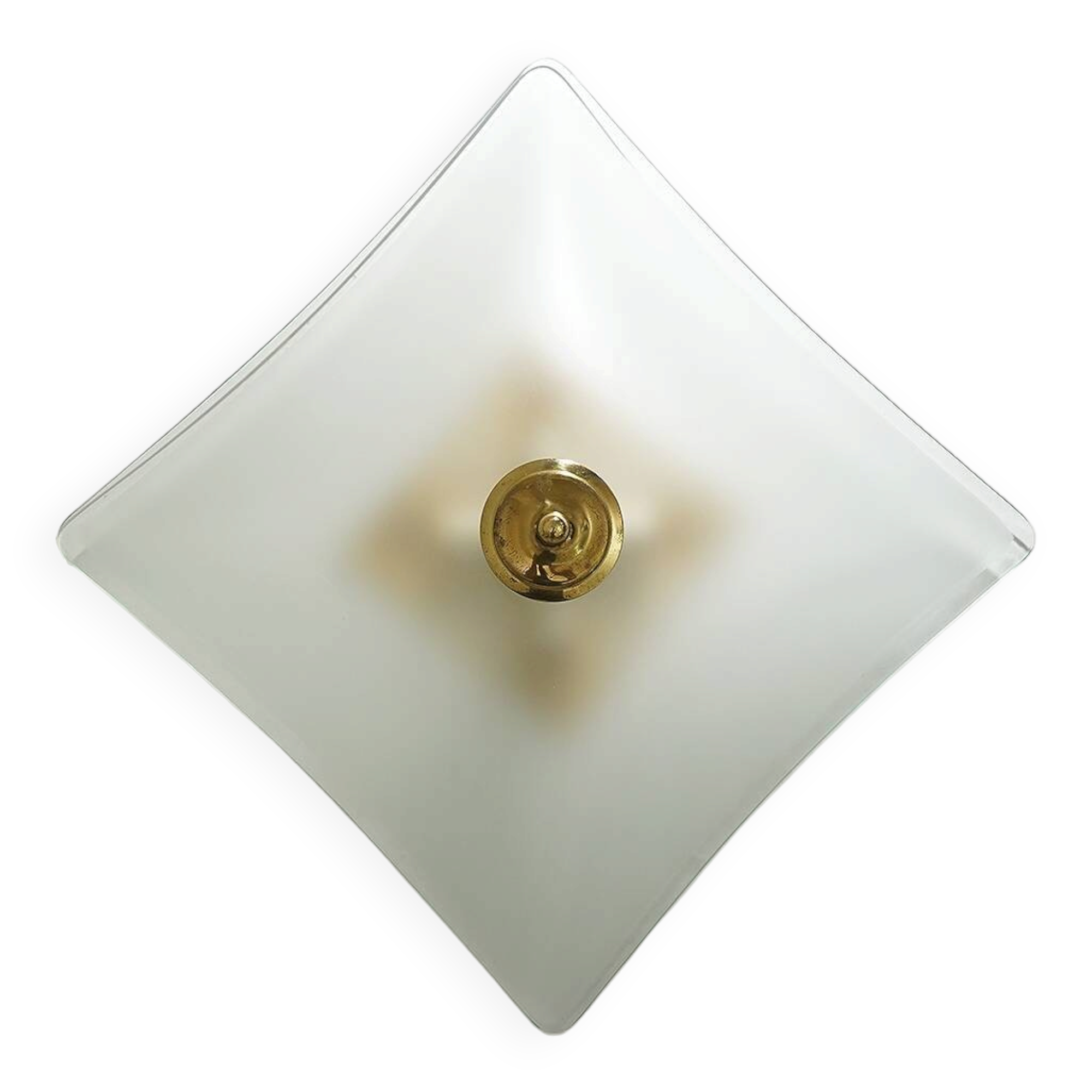 Ceiling lamp in satin glass and brass, 1970s