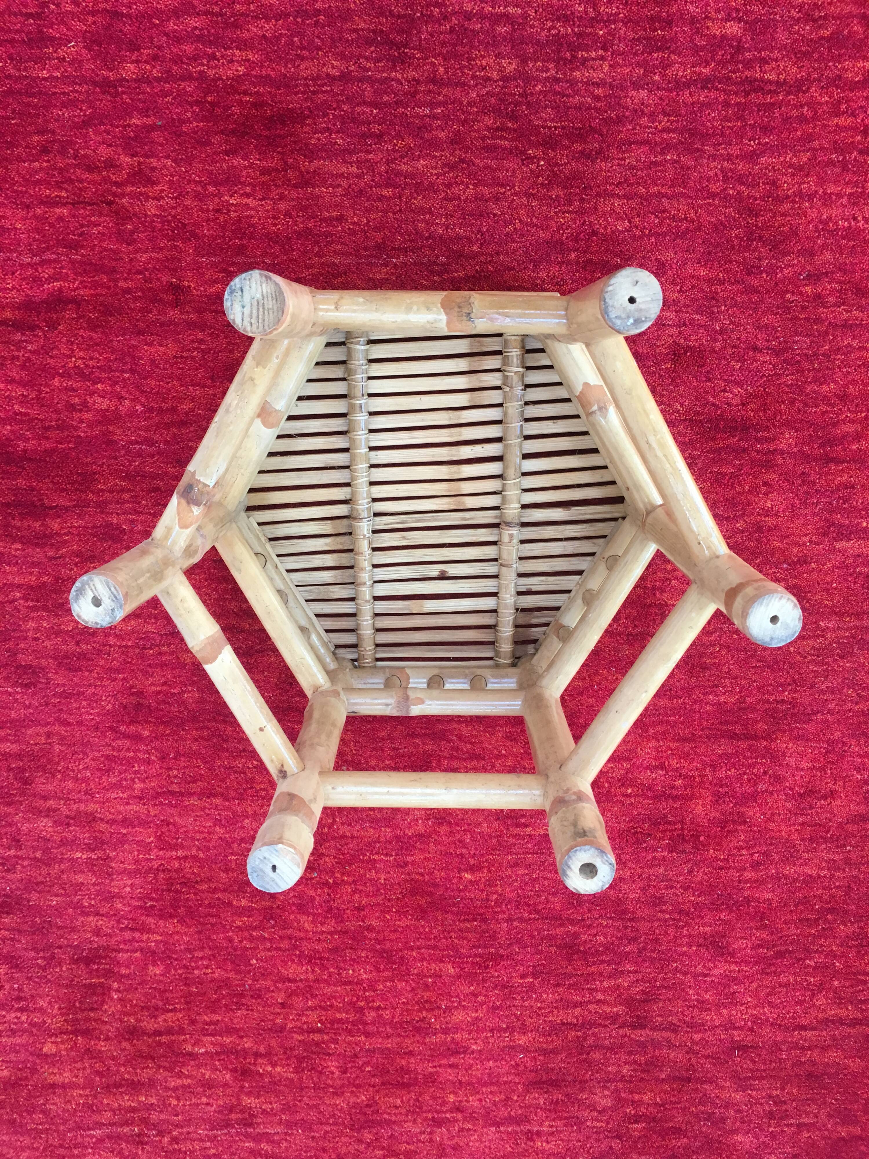 Hexagonal coffee table in bamboo and rattan