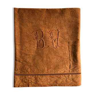 Old linen cloth and cotton tinted with speculoos
