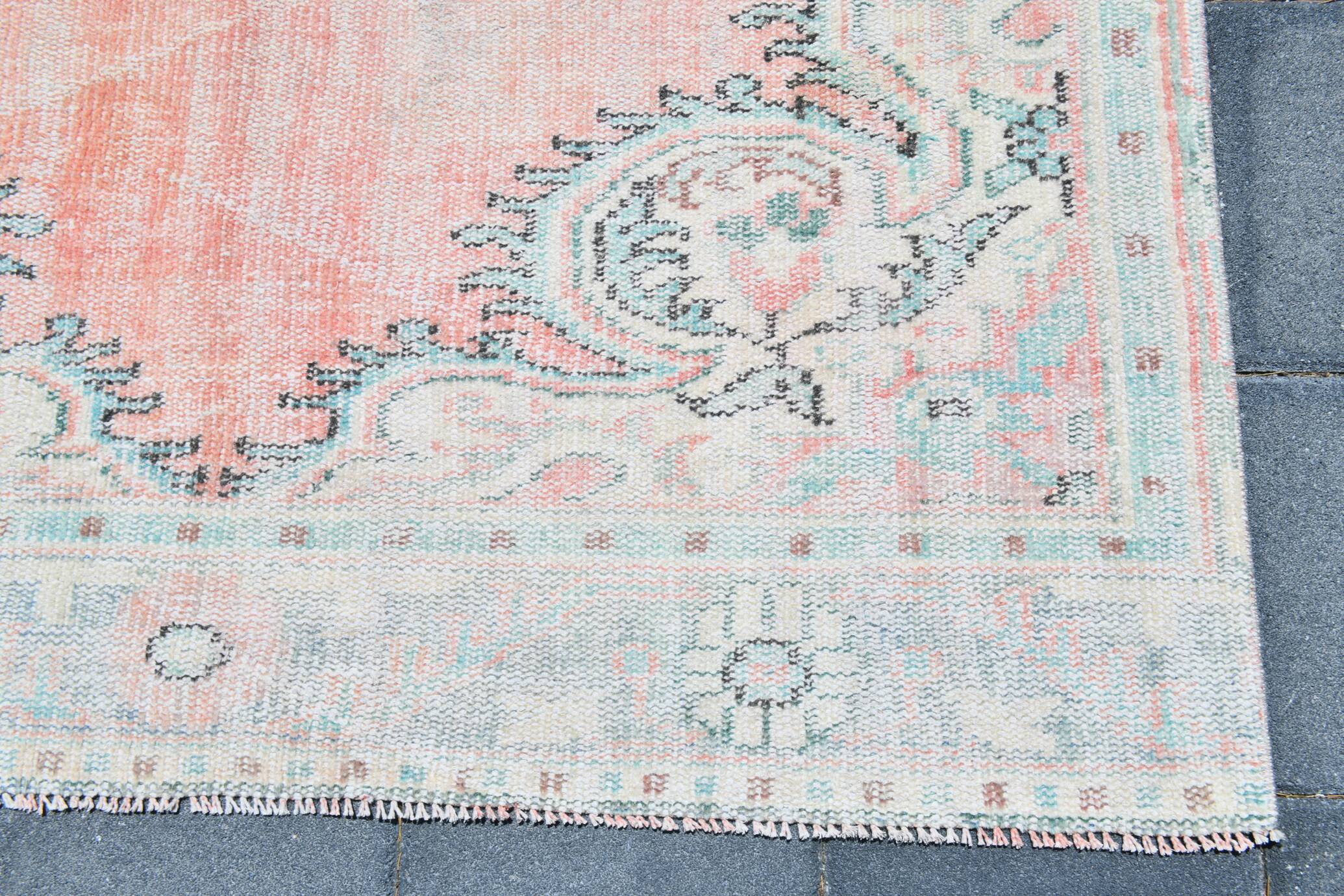 5x8 Turkish Vintage Oushak Rug, Coral Pink Area Rug For Bedroom, 147x241 Cm