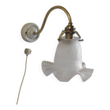 Swan neck wall light in brass, porcelain and glass - mid 20th century