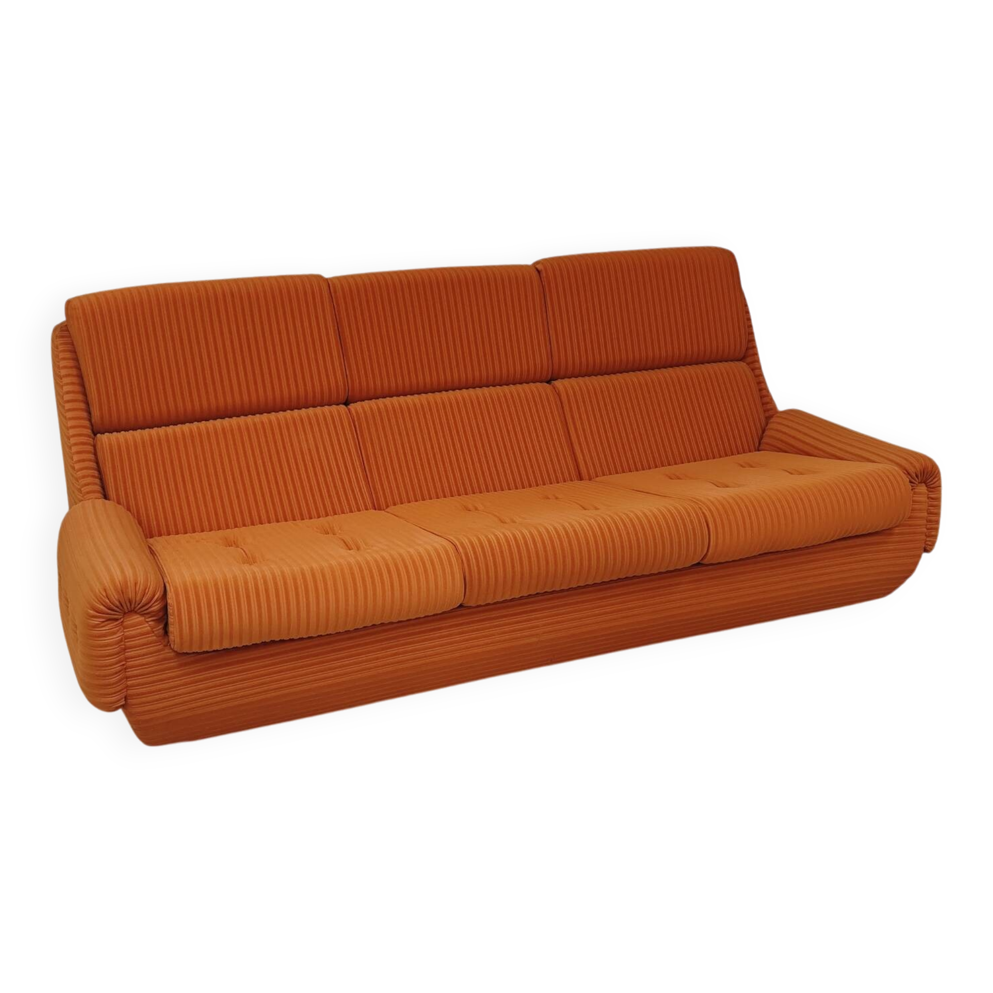 Orange 3-seater sofa jitona ribbed fabric space age 1970