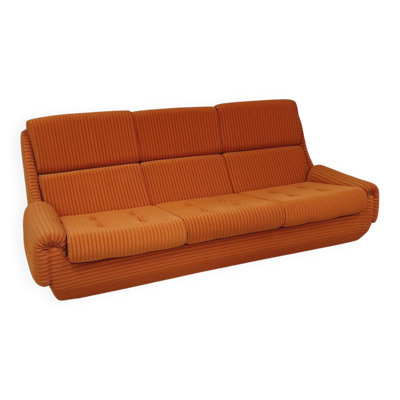 Canapé 3 places orange jitona tissu côtelé space age 1970