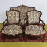 Salon ensemble banquette et fauteuils Rocaille en noyer