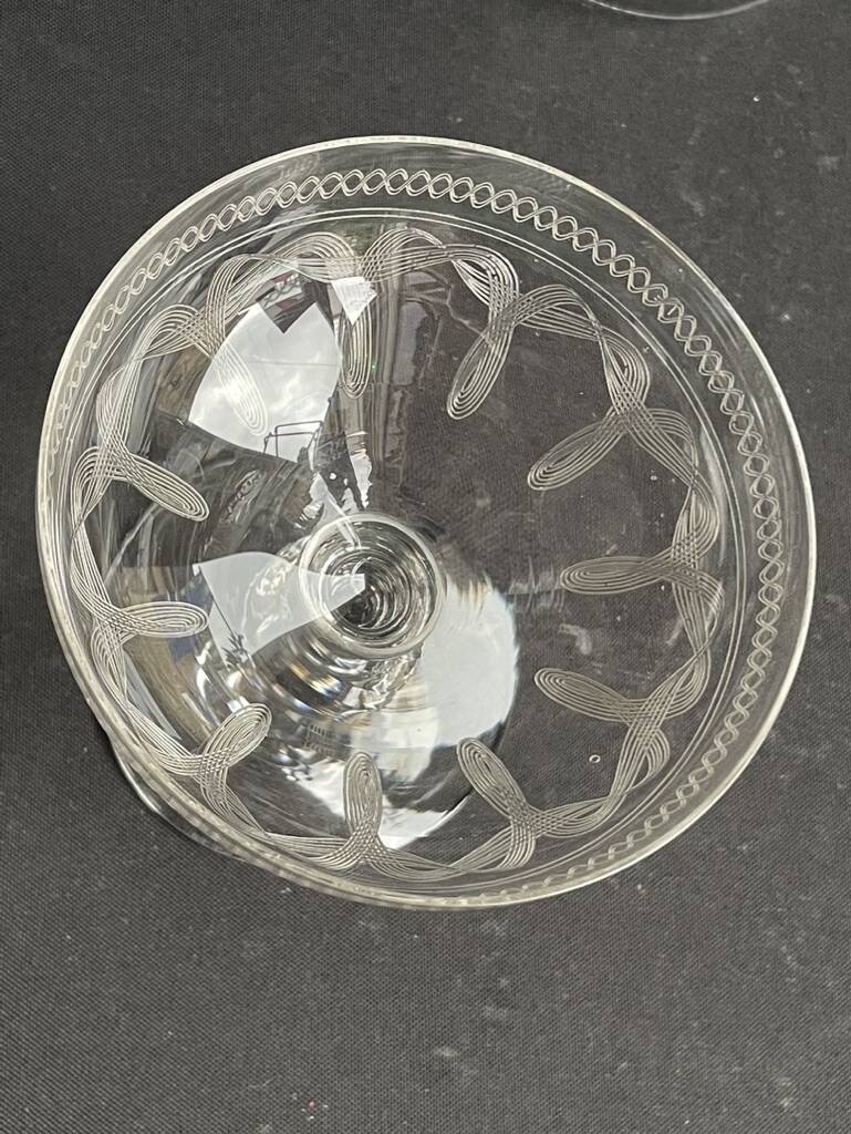 6 guilloché crystal champagne glasses – Art Nouveau
