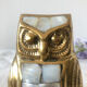Owls or owls in brass and mother-of-pearl