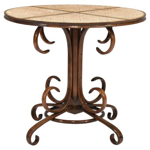 Bistro dining table in bentwood and cane from Alvar Aalto by Thonet