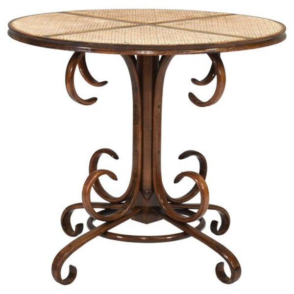 Table de bistrot en bois cintré et en rotin d'Alvar Aalto par Thonet