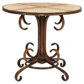 Table de bistrot en bois cintré et en rotin d'Alvar Aalto par Thonet