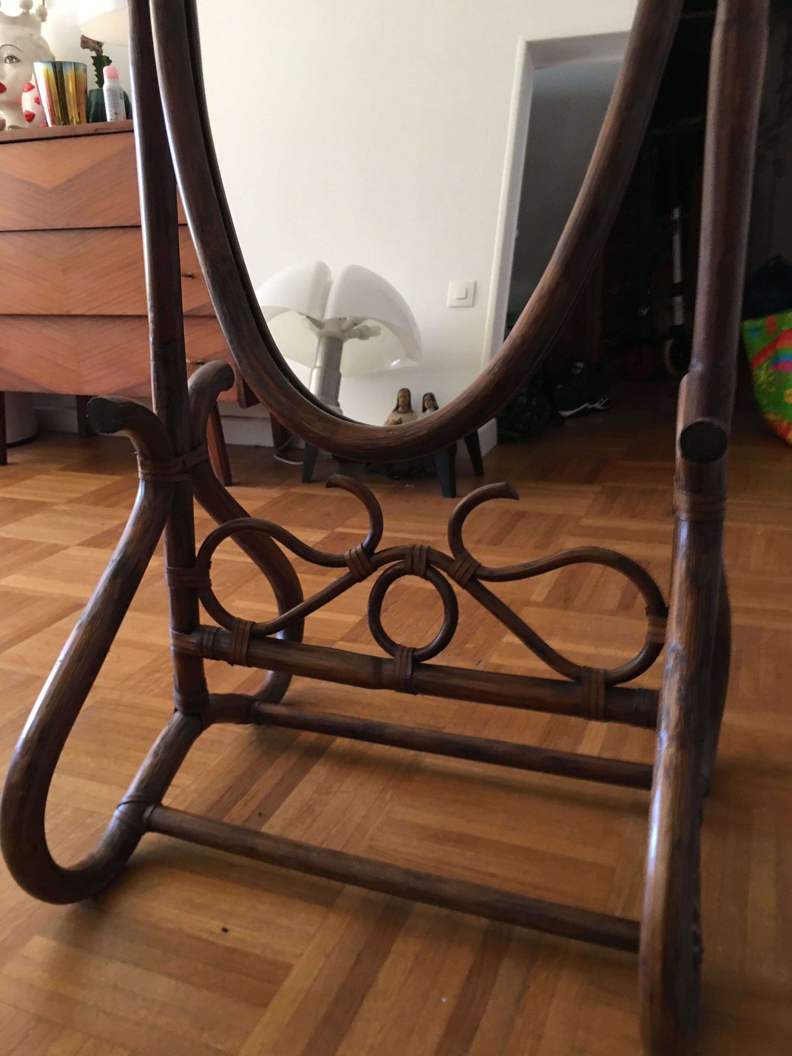 Large rattan psychedelic mirror 55x175cm