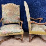 Pair of Louis XIII armchairs in walnut circa 1850