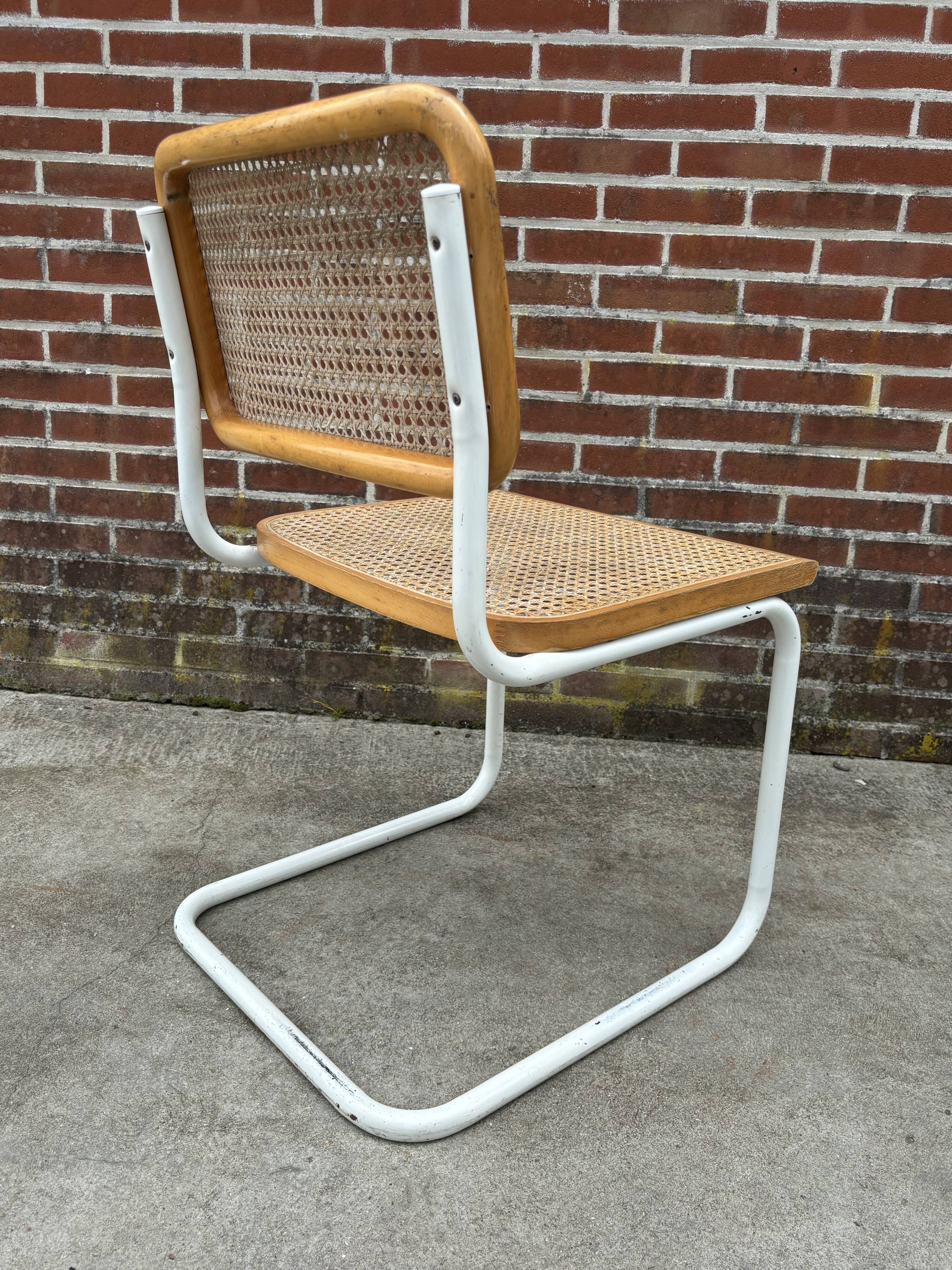 Cesca chair b32 model in white and wood by Marcel Breuer