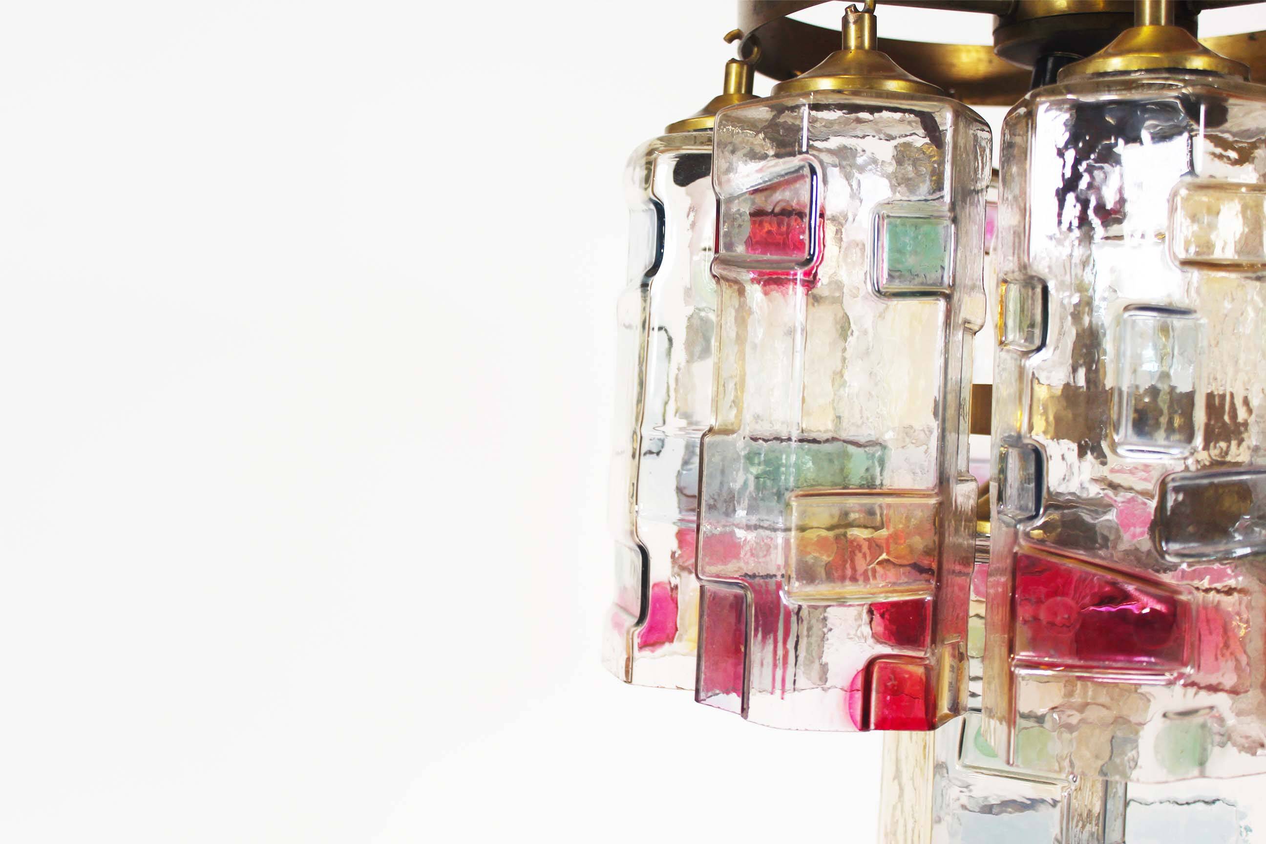 Muranoglass and brass chandelier attributed to Poliarte