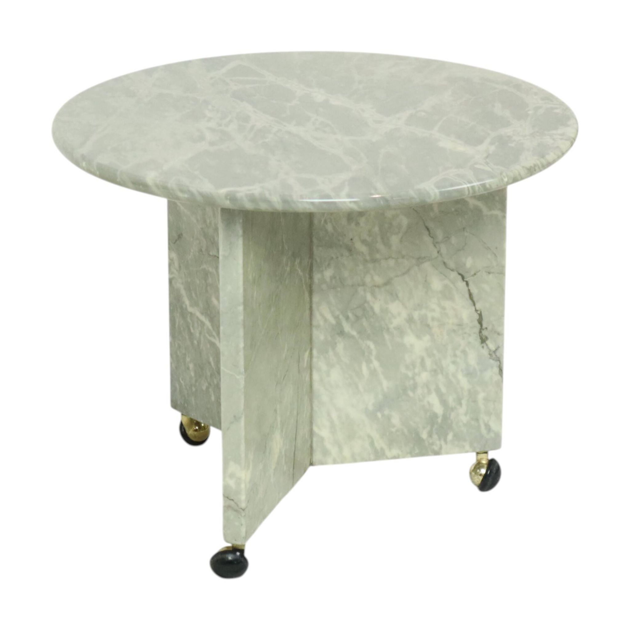 Table d'appoint ronde en marbre, table à plantes sur roulettes, années 1970