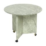 Round Marble Side Table Plant Table on Wheels 1970s