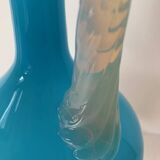 Vase pichet Aiguière piédouche verre soufflé bleu opalin