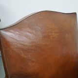 Pair of French Cognac Moustache Back Leather Club Chairs, 1940s