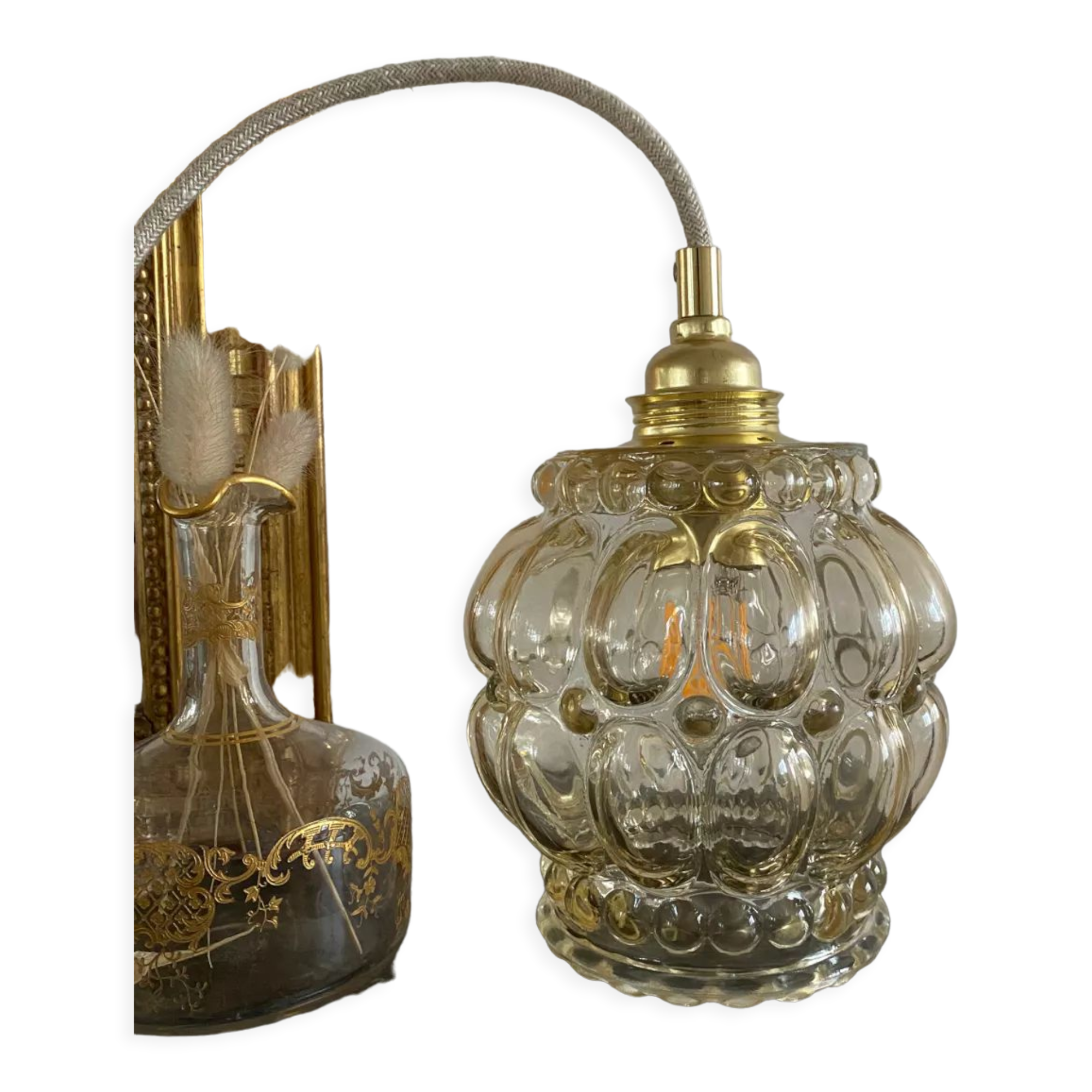 Walker with vintage amber glass globe