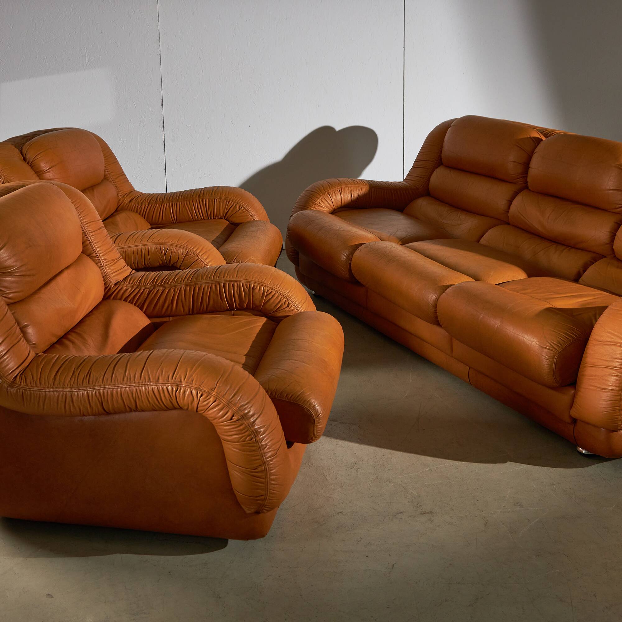Light Warm Brown Leather Sofa Set