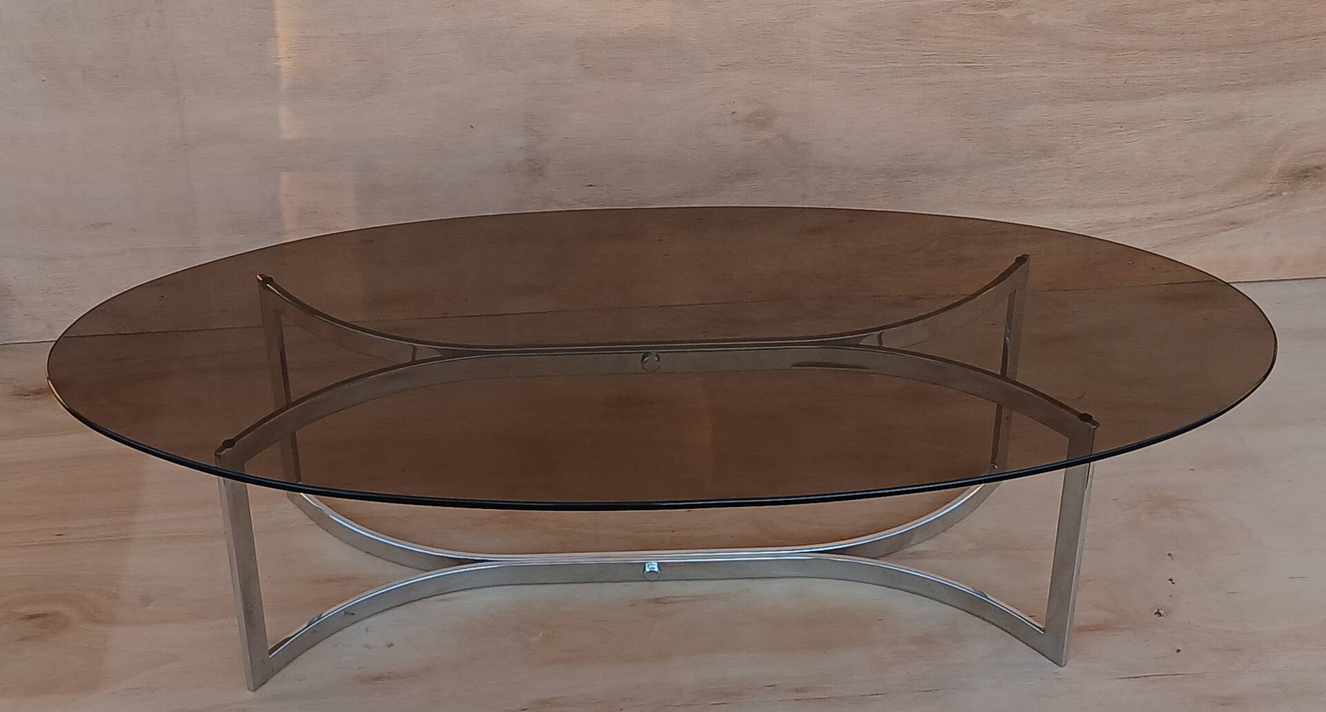 Glass and chrome coffee table from the 1970s.